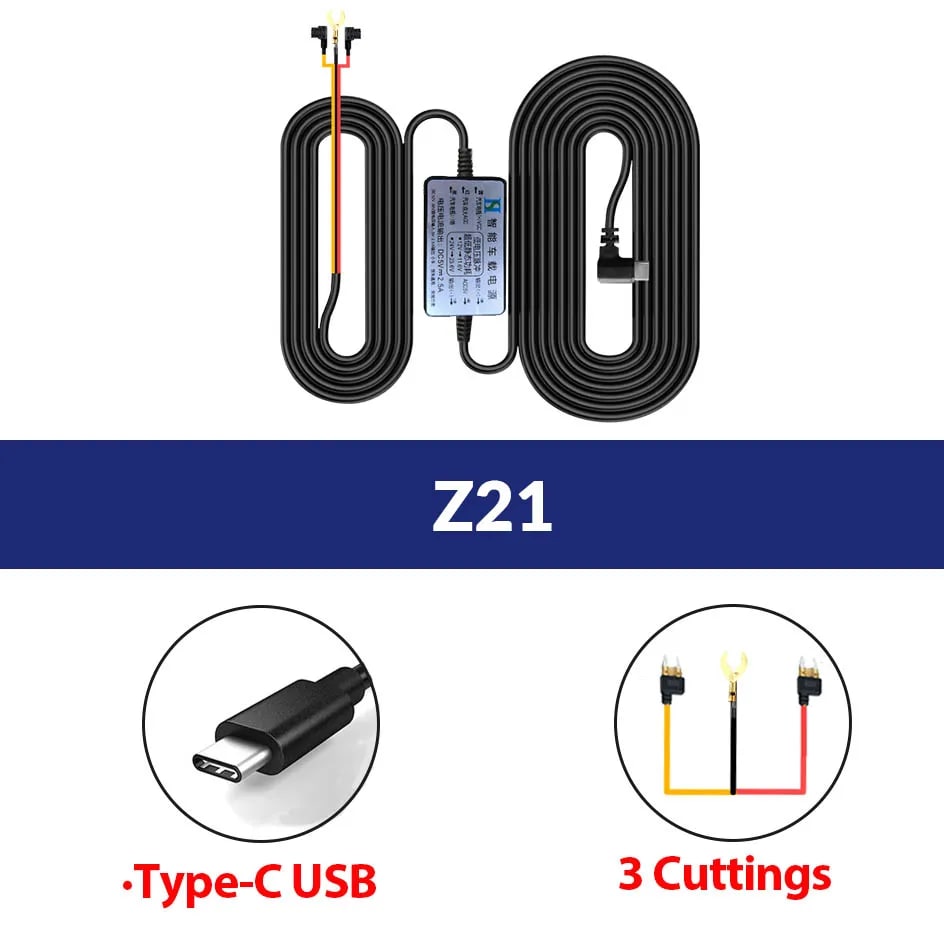 Car Charger Cable 3.5m Mini USB Type-C Dash Cam 24H Parking